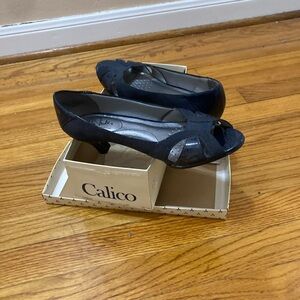 Calico Navy Peep Toe Heels